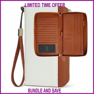 Large Travel Wallet RFID Zipper Passport Holder Clutch with Wristlet